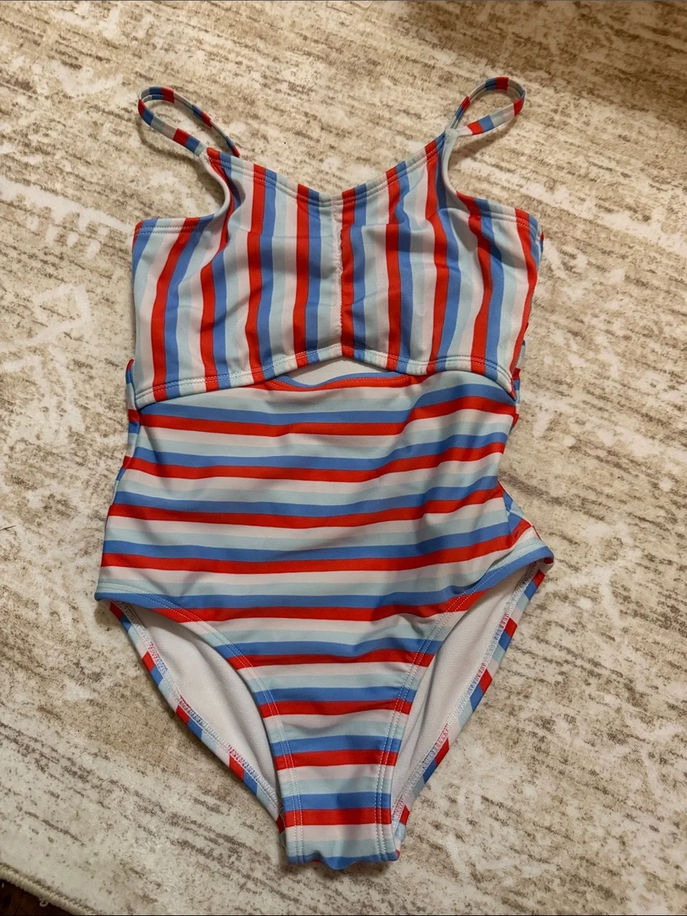 Girls' Red & Blue Striped One-Piece Swimsuit